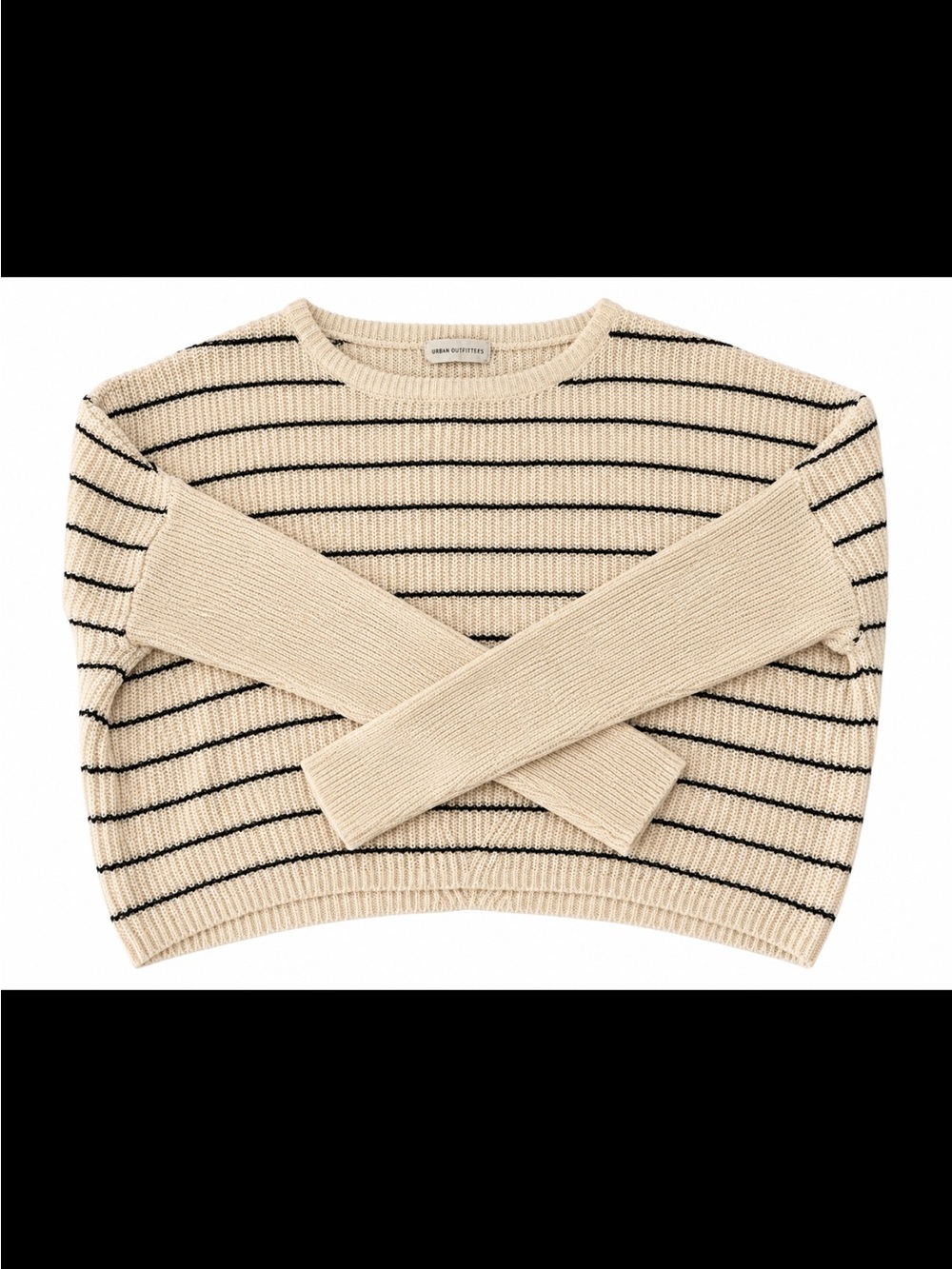 Urban Outfitters Cream and Black Striped Crewneck Sweater